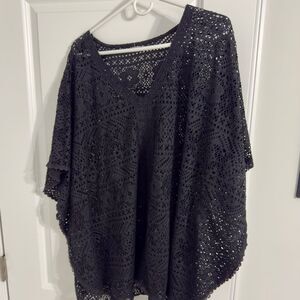 Elegant Black Crochet Swim Coverup